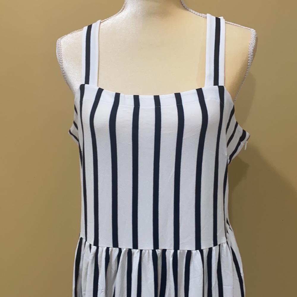 LOFT Striped Tiered Square Neck Dress size 14 - Picture 7 of 13